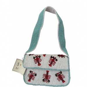 Sol and Mer SUMMER EDITION Beaded Lobster Crossbody Bag in Aqua and White -